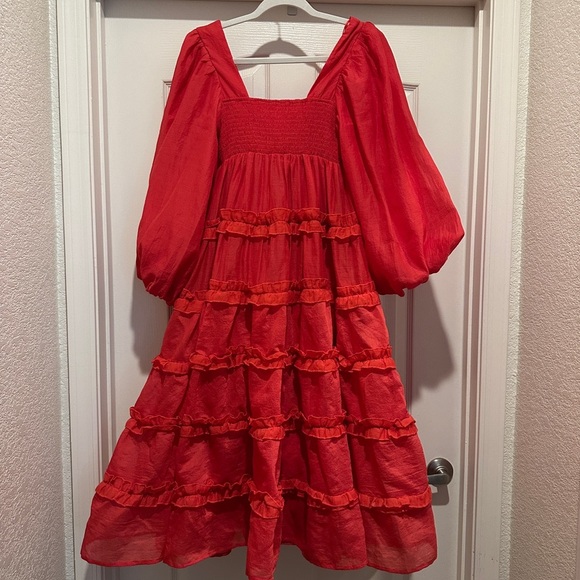 Dream Sister Jane Square Neck Puff Sleeve Tiered Organza Midi Dress - Picture 5 of 9